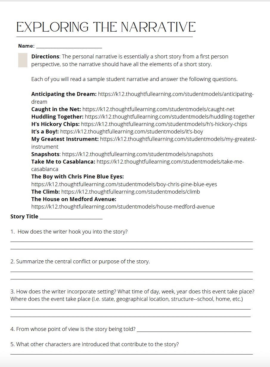 Personal Narrative Writing in a Snap - English with Steil